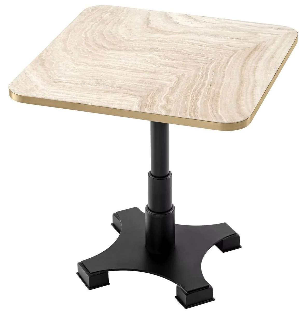 Luxus Esstisch Beige / Messing / Schwarz 75 x 75 x H. 75,5 cm - Quadratischer Küchentisch mit Travertin Tischplatte - Esszimmer Möbel - Luxus Möbel - Luxus Einrichtung