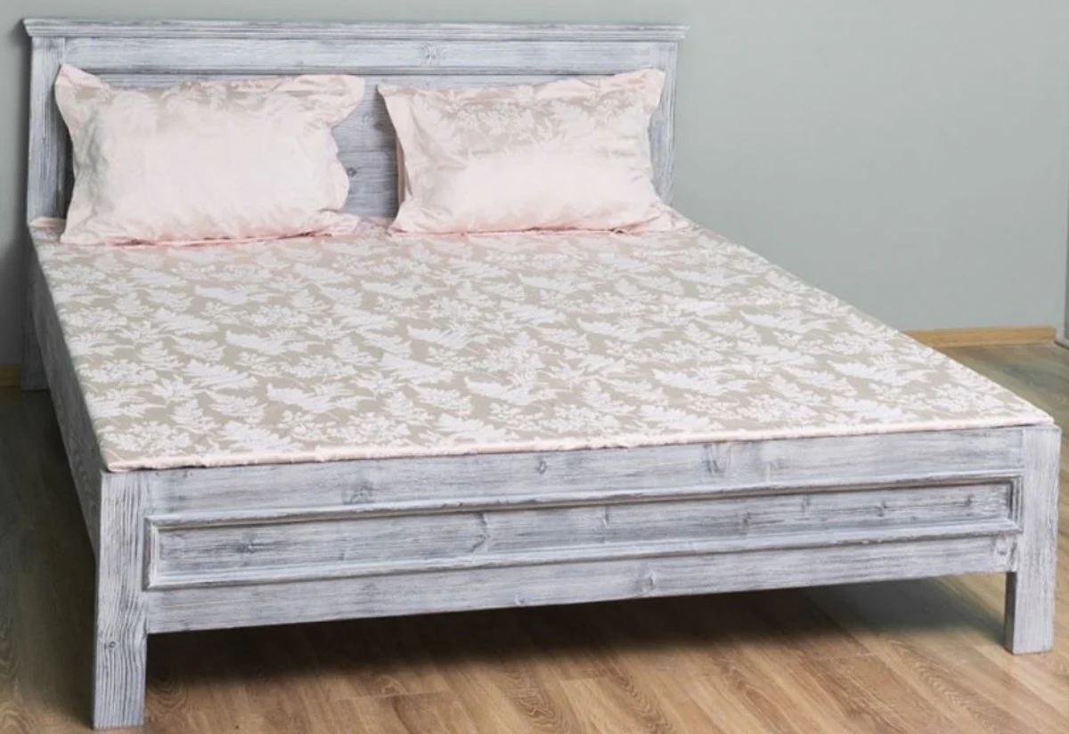 Landhausstil Massivholz Bett Antik Grau 140 x 200 x H. 93 cm - Landhausstil Schlafzimmer Möbel