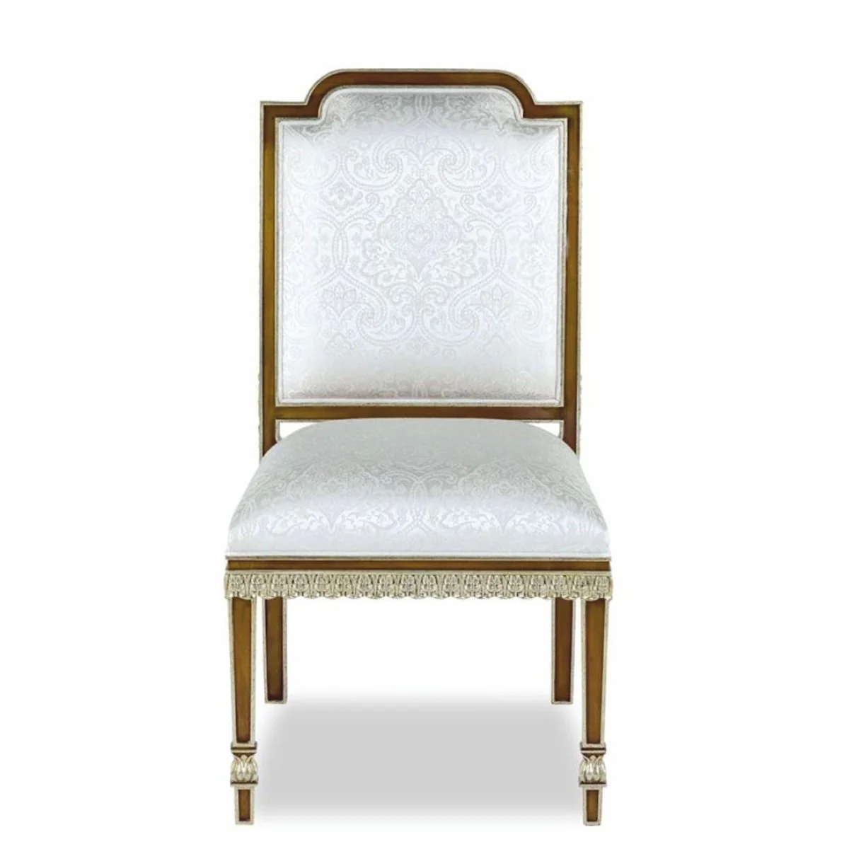 Luxus Barock Mahagoni Esszimmer Stuhl Weiß / Braun / Gold H. 102 cm - Barock Möbel