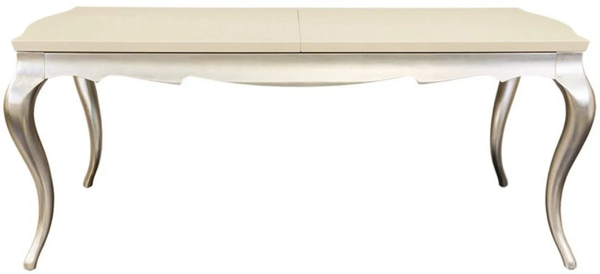 Art Deco Esstisch Creme / Silber 189-240 x 108 x H. 76 cm - Ausziehbarer Massivholz Küchentisch - Art Deco Esszimmer Möbel