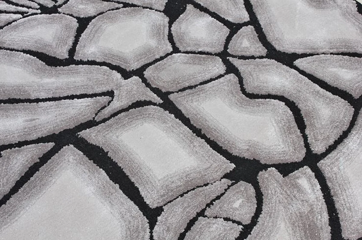 Luxus Teppich Grau / Schwarz 160 x 230 cm - Rechteckiger Wohnzimmer Teppich - Moderner Schlafzimmer Teppich - Luxus Interior - Luxus Qualität