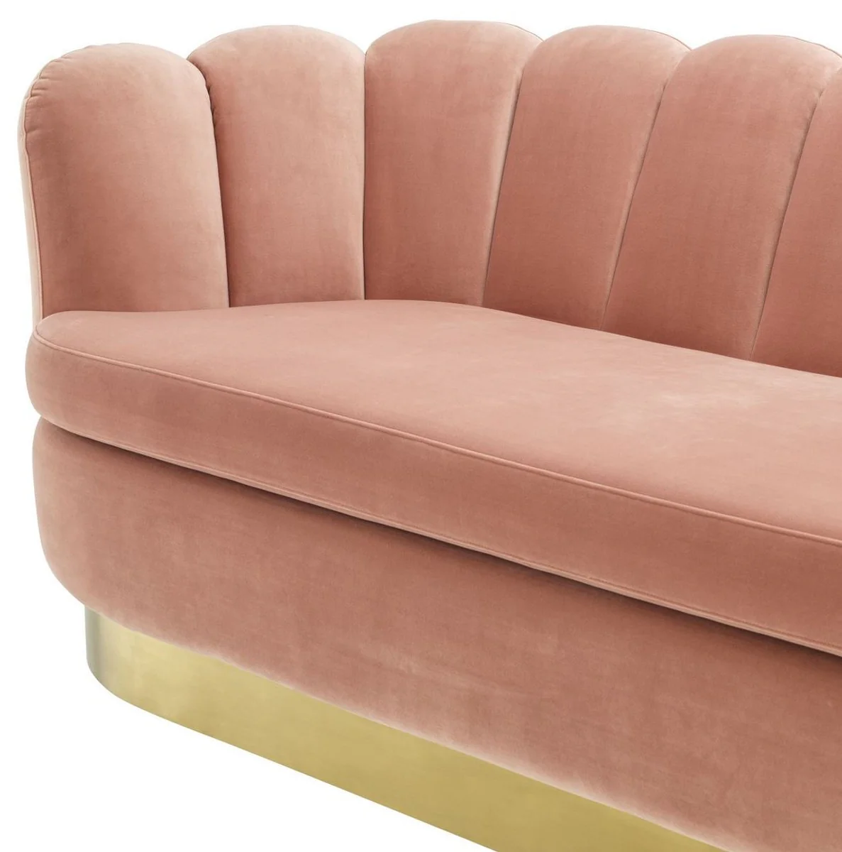 Luxus Samt Sofa Hautfarben / Messing 225 x 90 x H. 80 cm - Wohnzimmer Sofa - Hotel Sofa - Luxus Möbel - Luxus Qualität