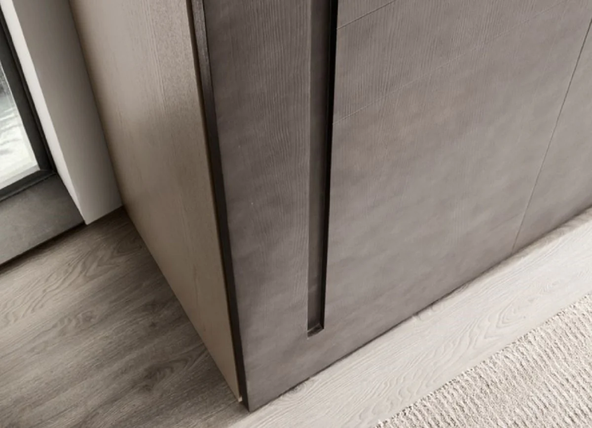 Luxus Schlafzimmerschrank Grau 295 x 68 x H. 250 cm - Massivholz Kleiderschrank mit 2 Schiebetüren - Schlafzimmer Möbel - Luxus Qualität