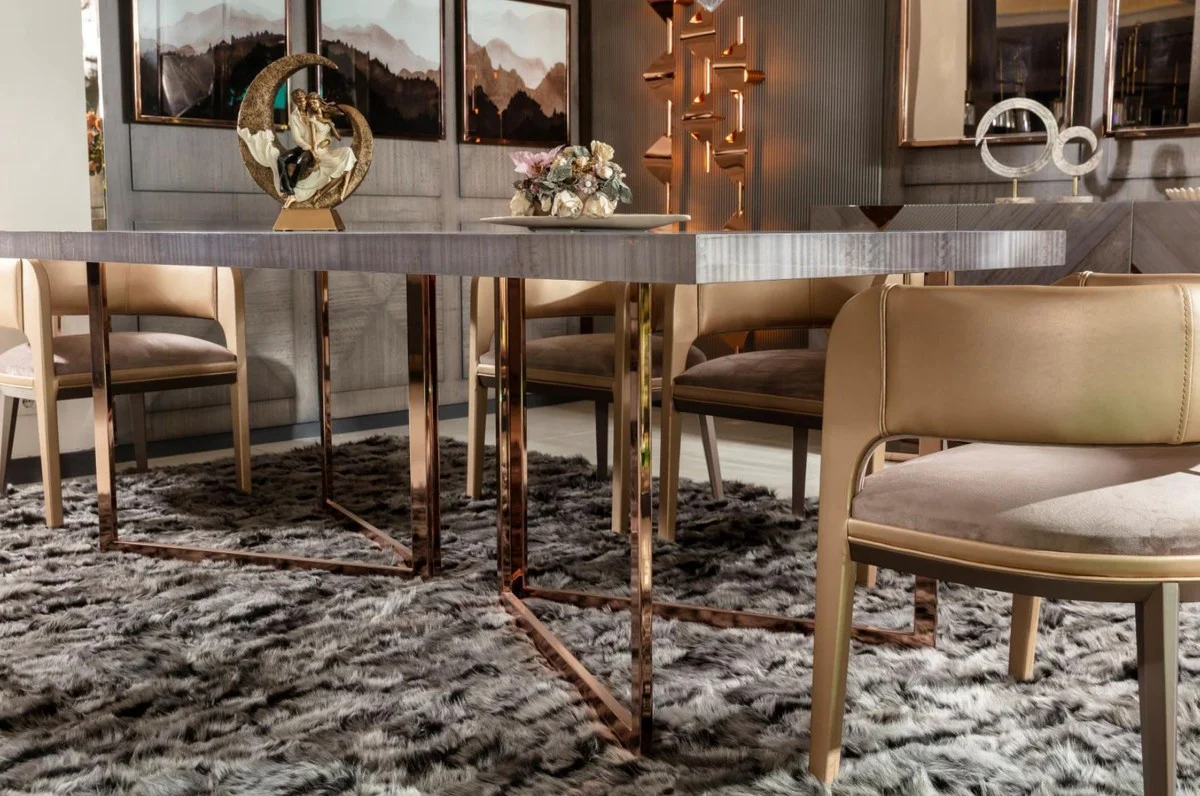 Luxus Esstisch Grau / Kupfer 210 x 100 x H. 75 cm - Rechteckiger Küchentisch mit Massivholz Tischplatte und Metallbeinen - Esszimmer Möbel - Küchen Möbel - Luxus Möbel