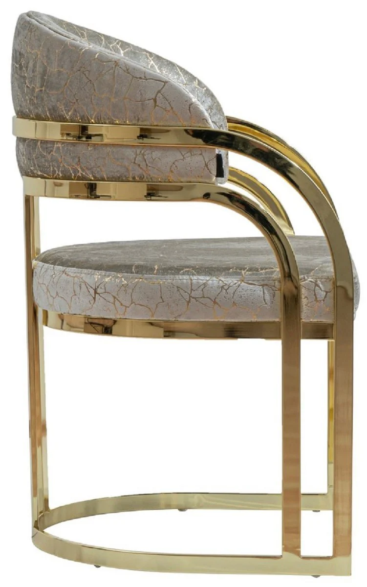 Luxus Esszimmer Stuhl mit Armlehnen Silber / Gold H. 88 cm