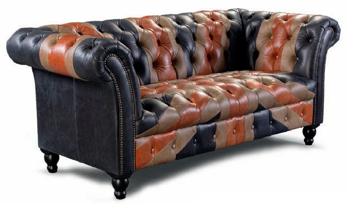 Luxus Chesterfield Echtleder 3er Sofa Blau / Braun / Schwarz 235 cm