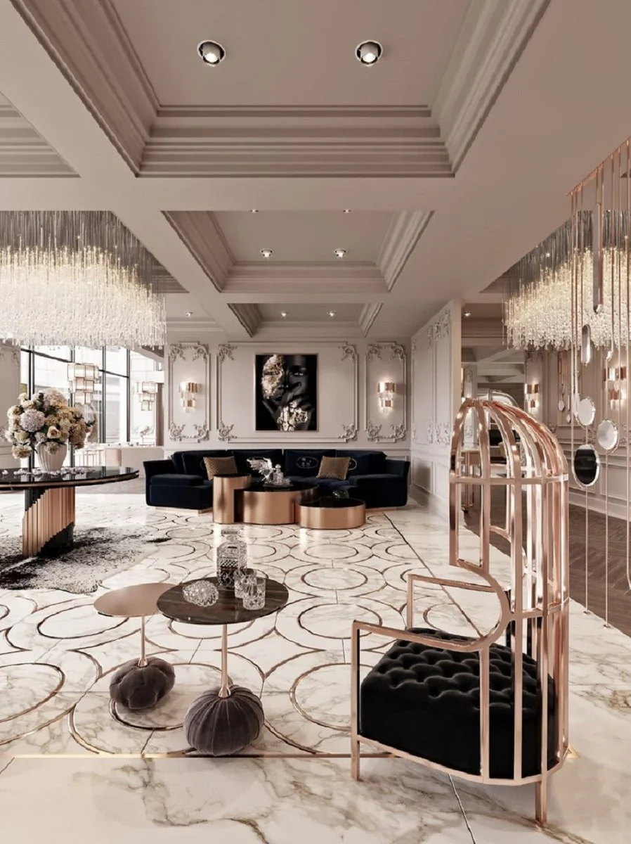 Luxus Beistelltisch Set Schwarz / Kupfer