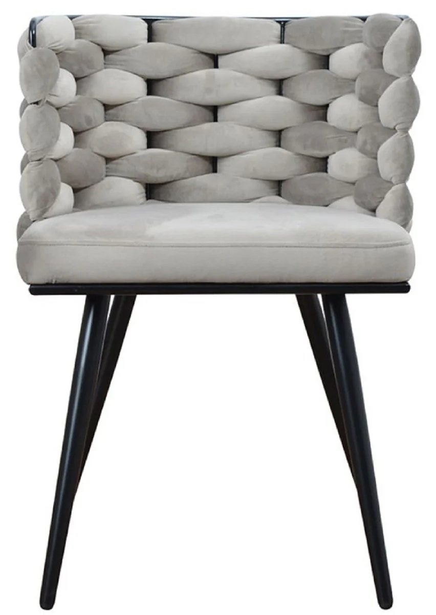 Luxus Esszimmerstuhl 6er Set Grau / Schwarz 53 x 46 x H. 75 cm - Luxus Küchen Stühle - Esszimmer Möbel - Küchen Möbel - Luxus Möbel - Luxus Einrichtung - Esszimmer Einrichtung