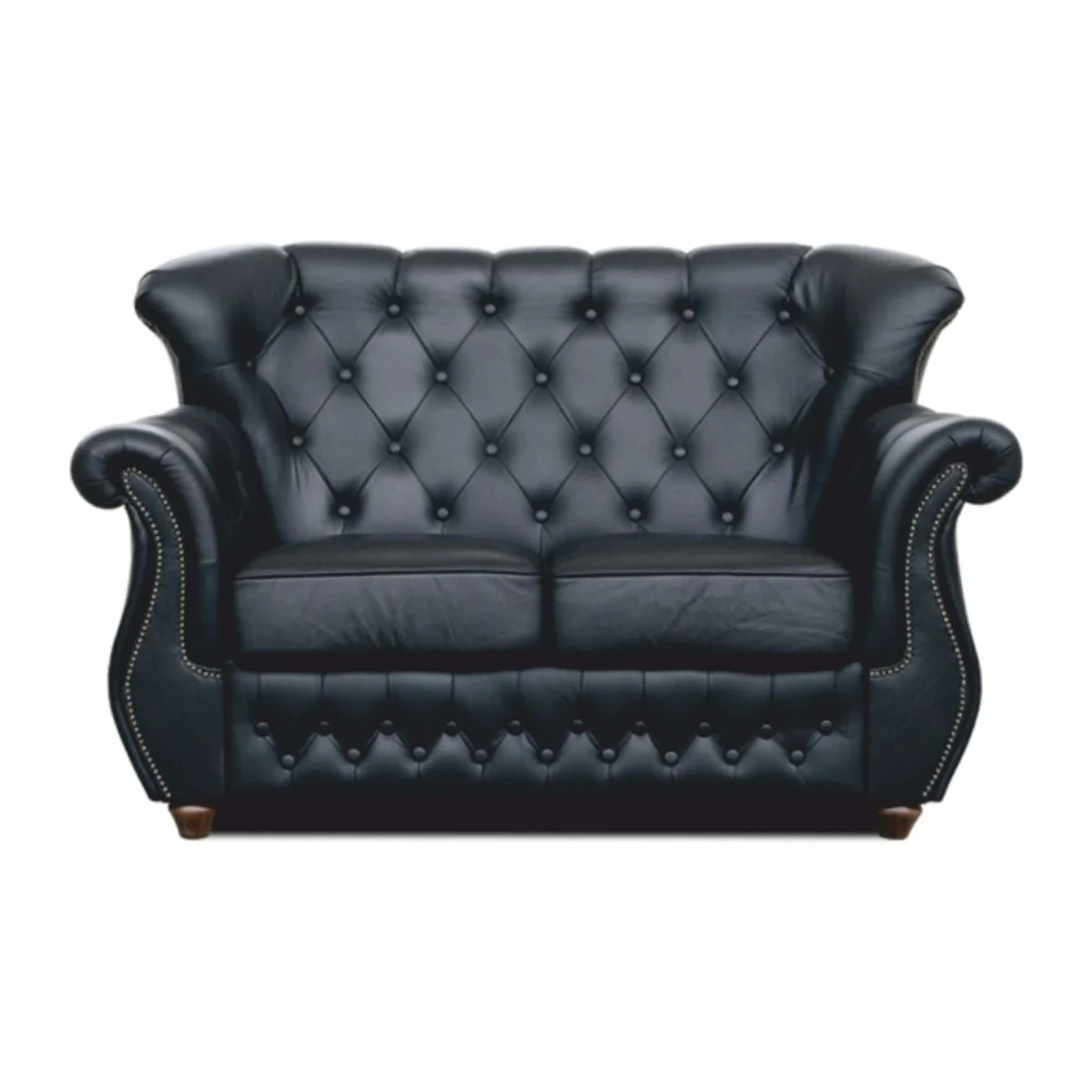 Luxus Chesterfield Leder Sofa Schwarz / Dunkelbraun 150 cm - Echtleder Möbel