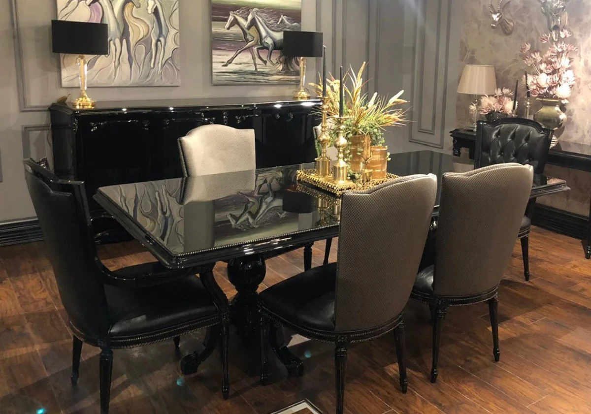 Luxus Barock Esszimmerstuhl Set Gold / Schwarz - Küchen Stühle 6er Set - Barock Esszimmer Möbel - Edel & Prunkvoll