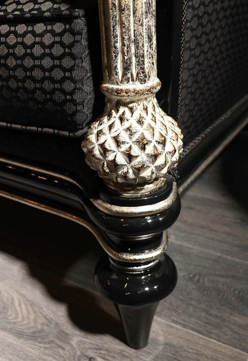 Luxus Barock Sofa Schwarz / Grau / Silber / Antik Gold 250 x 95 x H. 80 cm - Prunkvolles Wohnzimmer Sofa im Barockstil