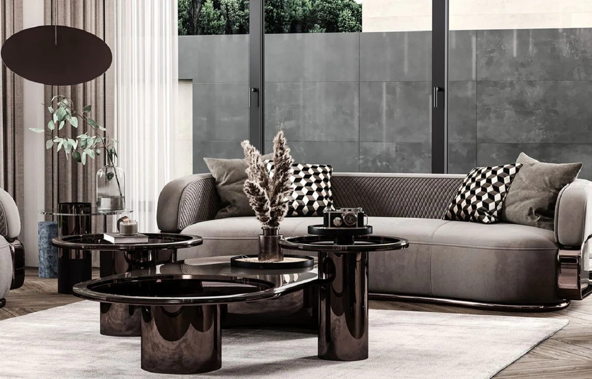 Luxus Sofa Grau / Bronze 280 x 110 x H. 70 cm - Gebogenes Wohnzimmer Sofa - Hotel Sofa - Wohnzimmer Möbel - Wohnzimmer Einrichtung - Hotel Möbel - Luxus Möbel - Luxus Einrichtung