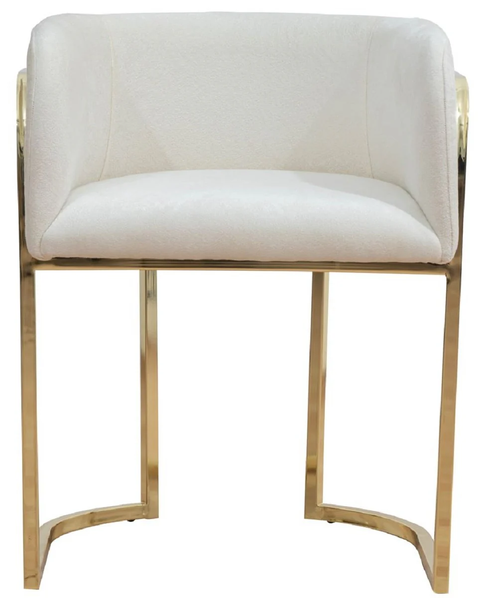 Luxus Esszimmer Stuhl mit Armlehnen Creme / Gold H. 74 cm