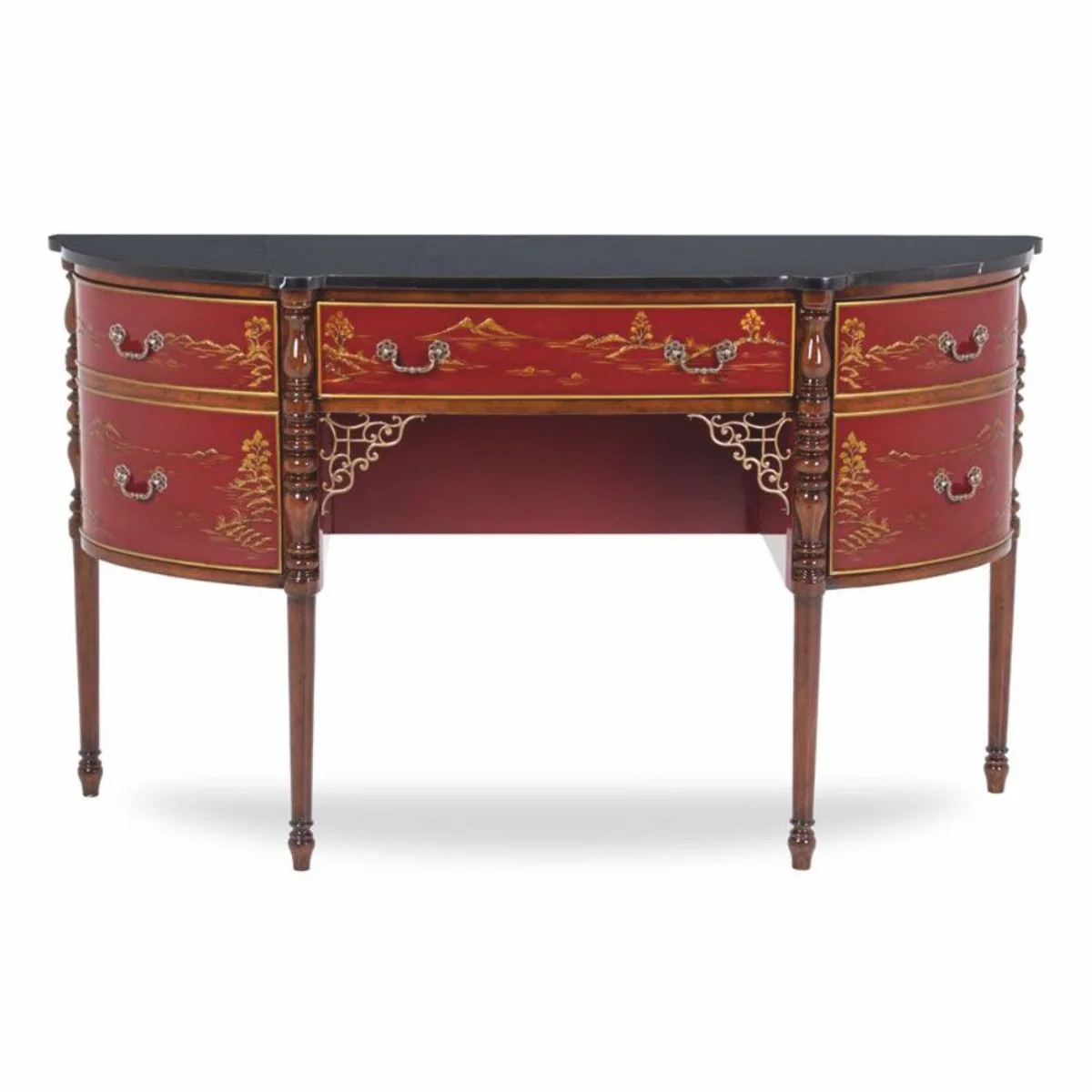 Luxus Barock Kommode mit Marmorplatte Rot / Braun / Gold / Schwarz 145 cm