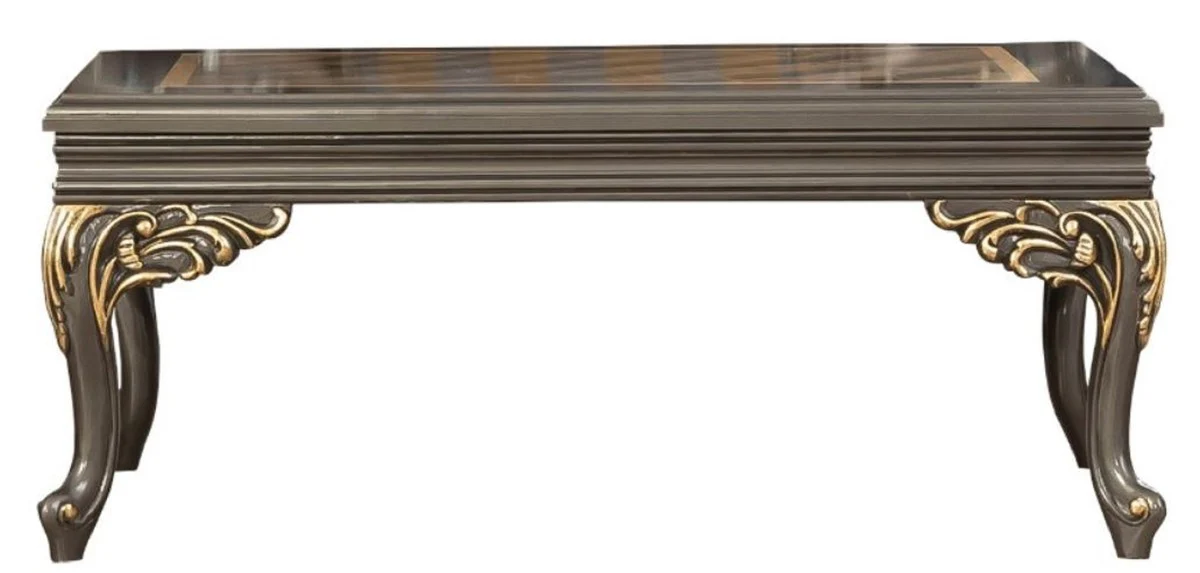 Luxus Barock Couchtisch Grau / Gold 110 x 84 x H. 48 cm - Prunkvoller handgefertigter Wohnzimmertisch im Barockstil - Barock Möbel