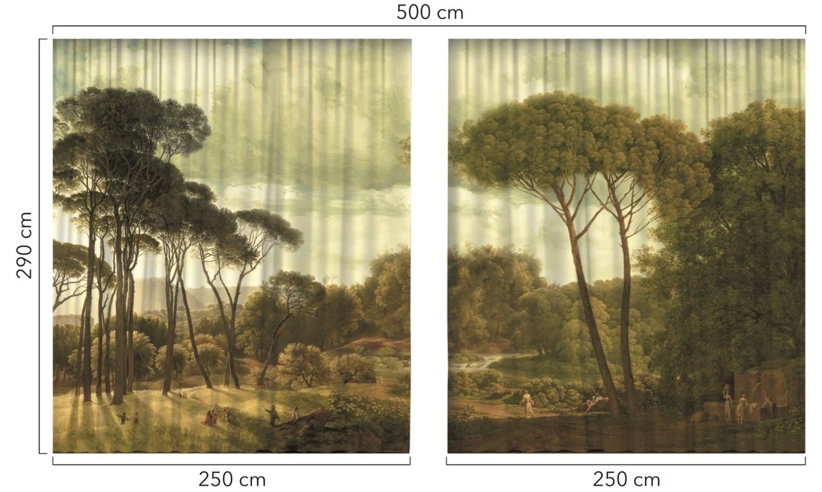Luxus Vorhang Set Landschaft Mehrfarbig 250 x H. 290 cm - Bedruckte Leinen & Samt Vorhänge - Ösenvorhänge - Schiebevorhänge - Luxus Qualität