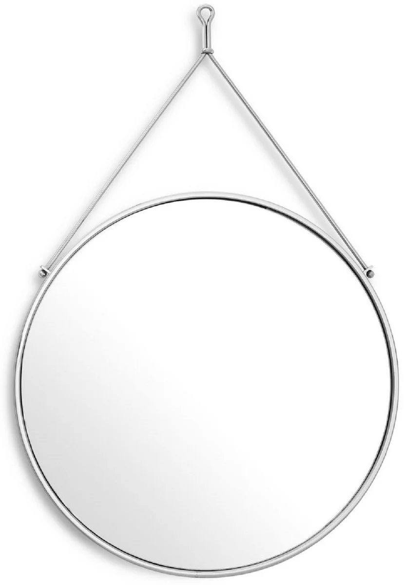 Luxus Edelstahl Wandspiegel Silber Ø 65 x 3 x H. 97 cm - Garderoben Spiegel - Wohnzimmer Spiegel - Schlafzimmer Spiegel - Luxus Kollektion