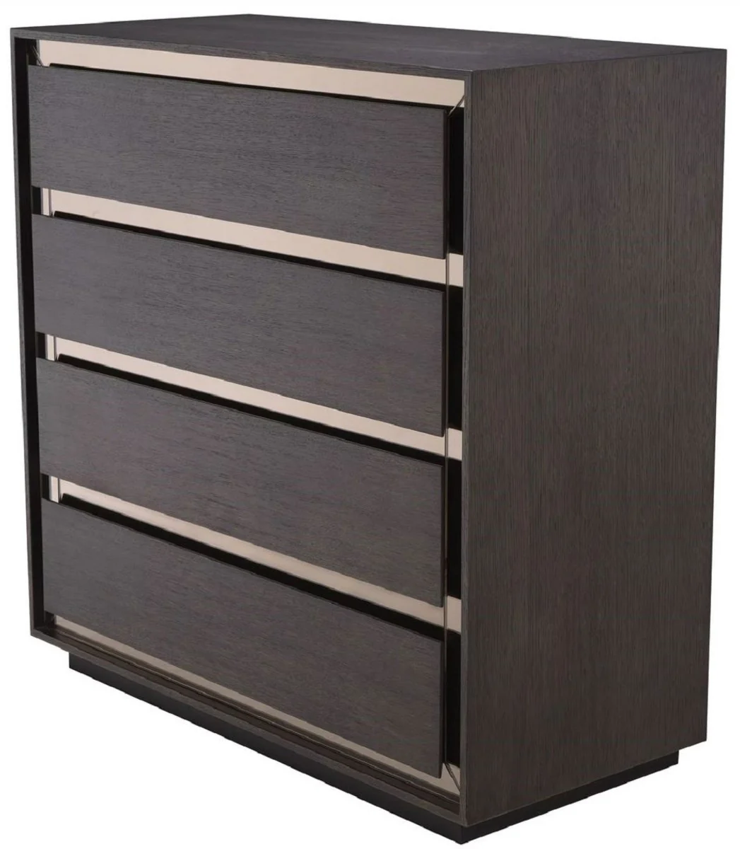Luxus Massivholz Kommode mit 4 Schubladen Mokka / Bronze 100 x 46 x H. 100 cm - Schlafzimmer Kommode - Schlafzimmer Möbel - Luxus Möbel - Luxus Einrichtung - Möbel Luxus