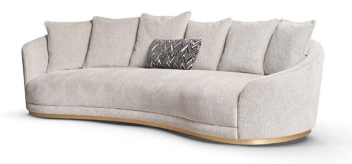 Luxus Sofa Hellgrau / Messing 308 x 110 x H. 90 cm - Gebogenes Wohnzimmer Sofa - Hotel Sofa - Wohnzimmer Möbel - Hotel Möbel - Luxus Möbel - Luxus Einrichtung - Wohnzimmer Einrichtung