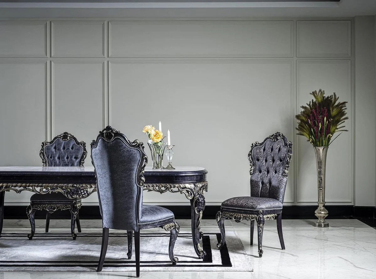 Luxus Barock Esszimmerstuhl Set Blau / Gold - Handgefertigtes Küchen Stühle 6er Set - Barock Esszimmer Möbel - Edel & Prunkvoll