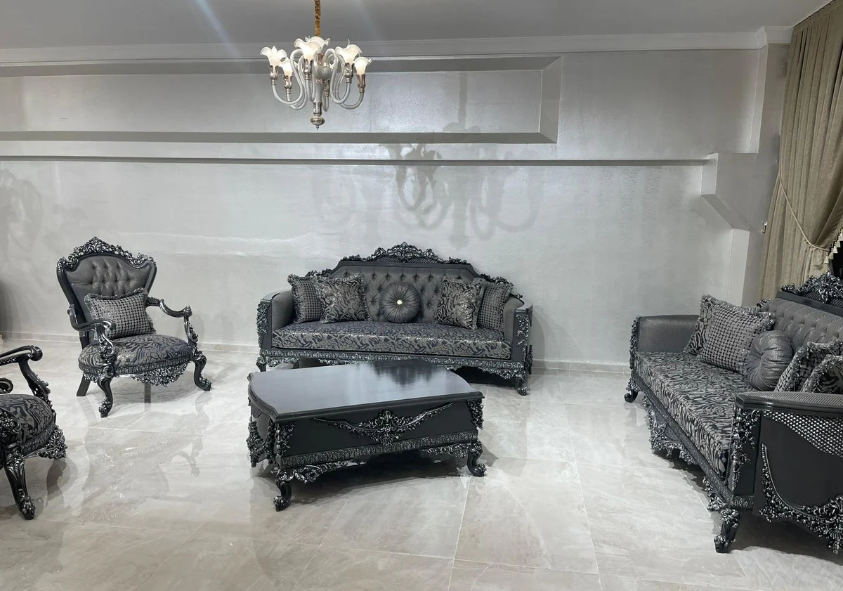 Luxus Barock Couchtisch Grau / Silber - Prunkvoller Wohnzimmertisch im Barockstil - Barockstil Wohnzimmer Möbel - Barock Einrichtung - Barock Möbel - Luxus Möbel im Barockstil