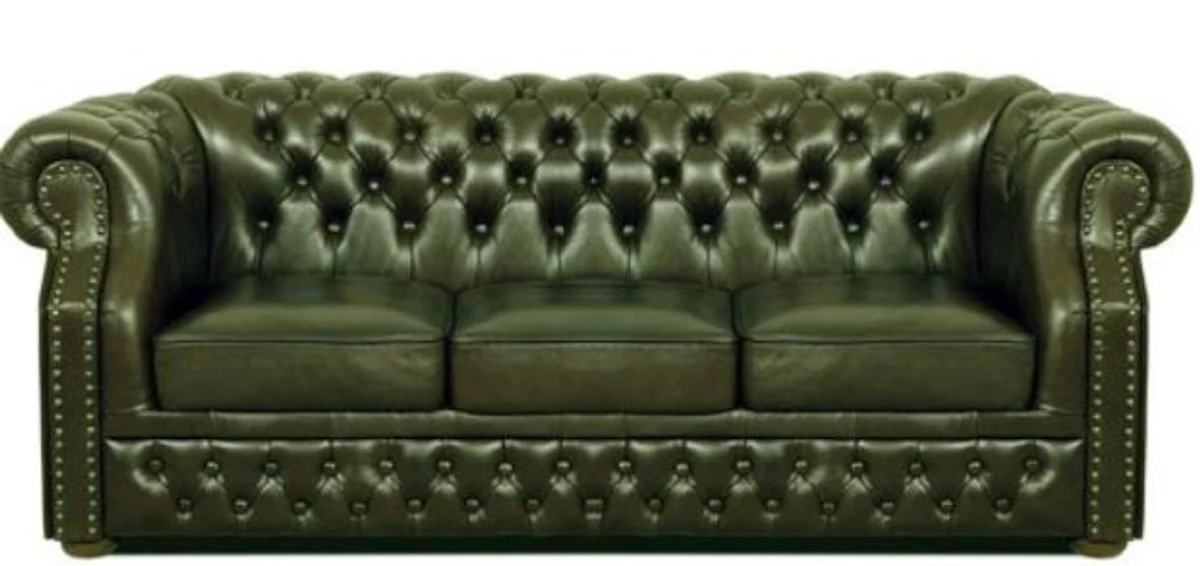 Luxus Echtleder 3er Sofa Dunkelgrün 210 x 90 x H. 80 cm - Chesterfield Sofa