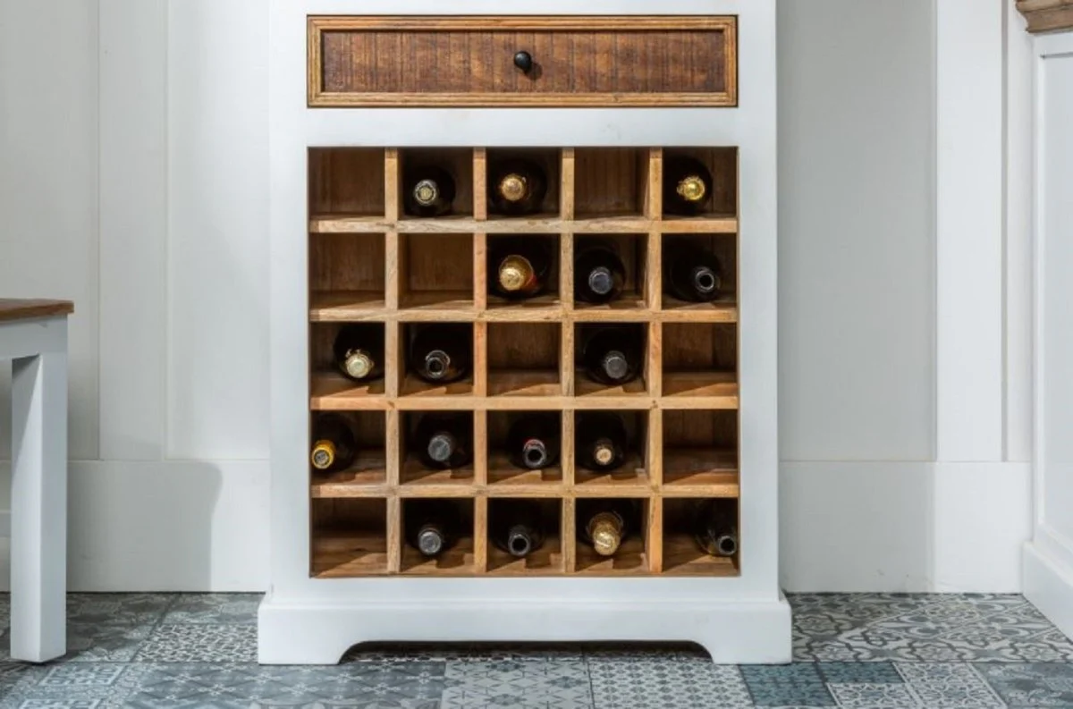 Landhausstil Weinschrank Weiß / Naturfarben 72 x 40 x H. 196 cm - Handgefertigter Massivholz Barschrank - Barmöbel im Landhausstil