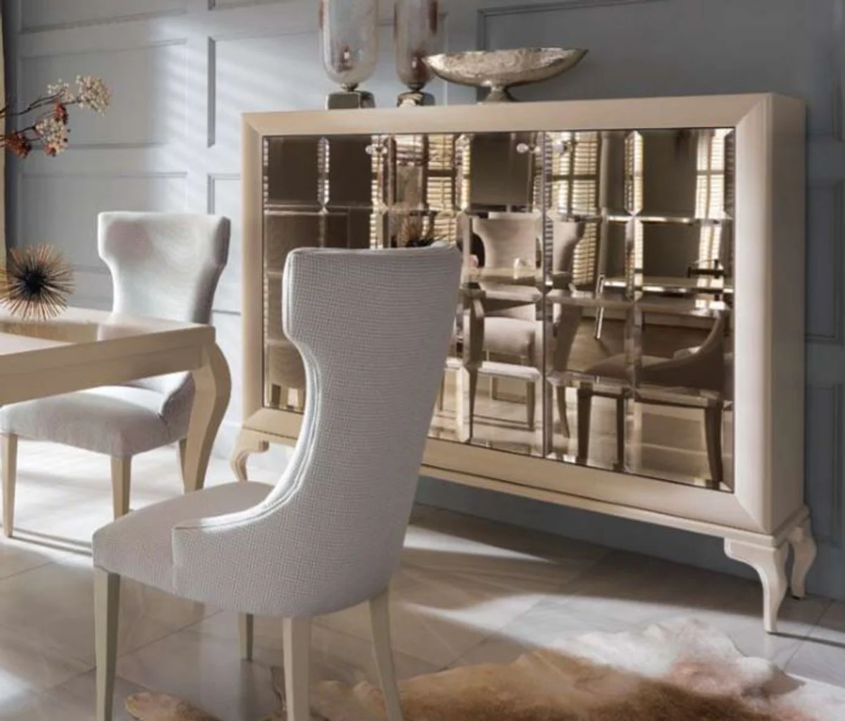 Luxus Neoklassik Kommode verspiegelt Weiß / Gold 179 x H147 cm - Sideboard Art Deco Möbel