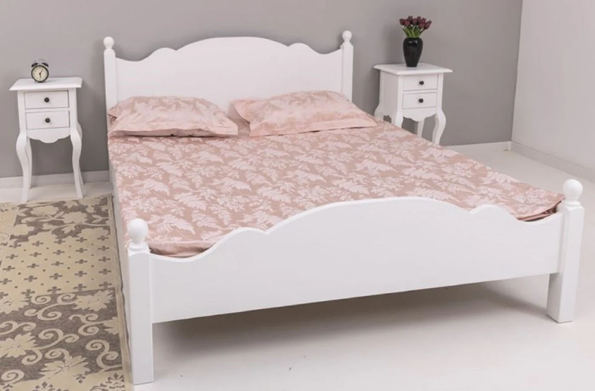 Landhausstil Massivholz Schlafzimmer Set Weiß - 1 Landhausstil Doppelbett & 2 Landhausstil Nachttische - Massivholz Schlafzimmer Möbel - Schlafzimmer Möbel im Landhausstil