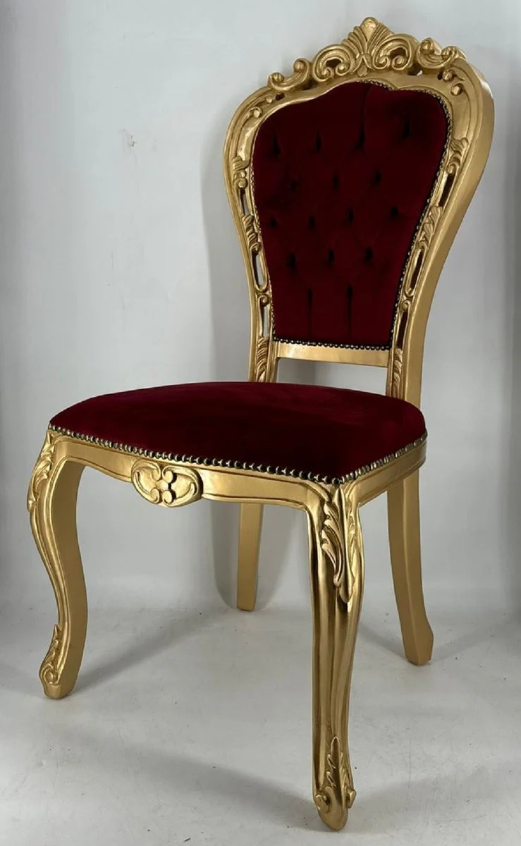 Luxus Barock Esszimmer Stuhl Bordeauxrot / Gold H. 105 cm - Esszimmer Möbel im Barockstil
