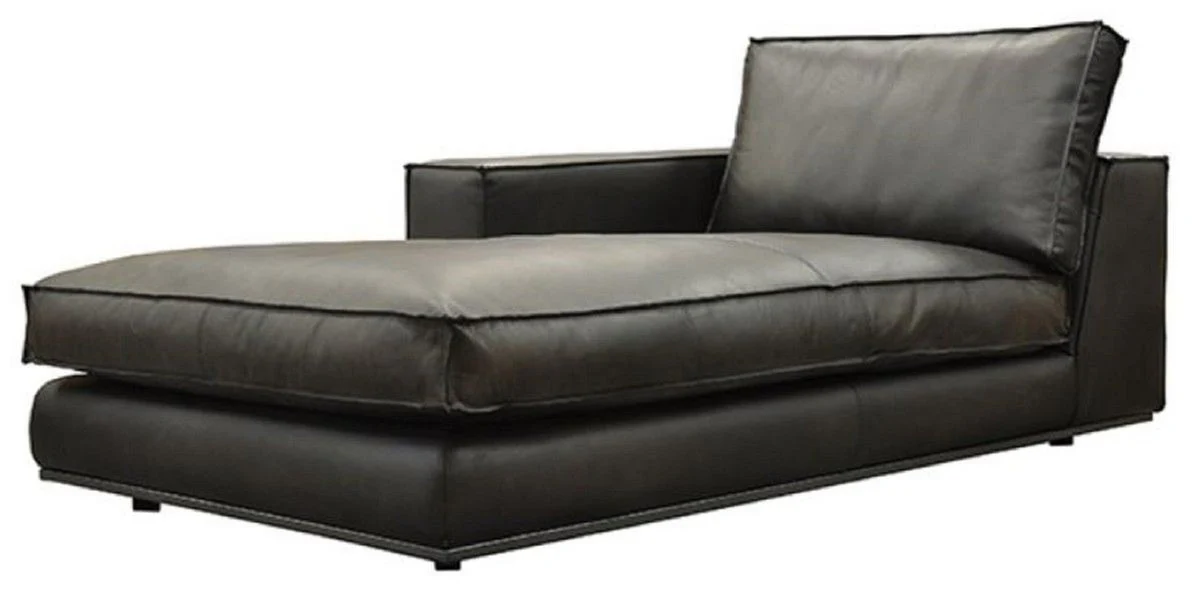 Luxus Echtleder Chaiselongue Rechte Seite Schwarz 186 cm
