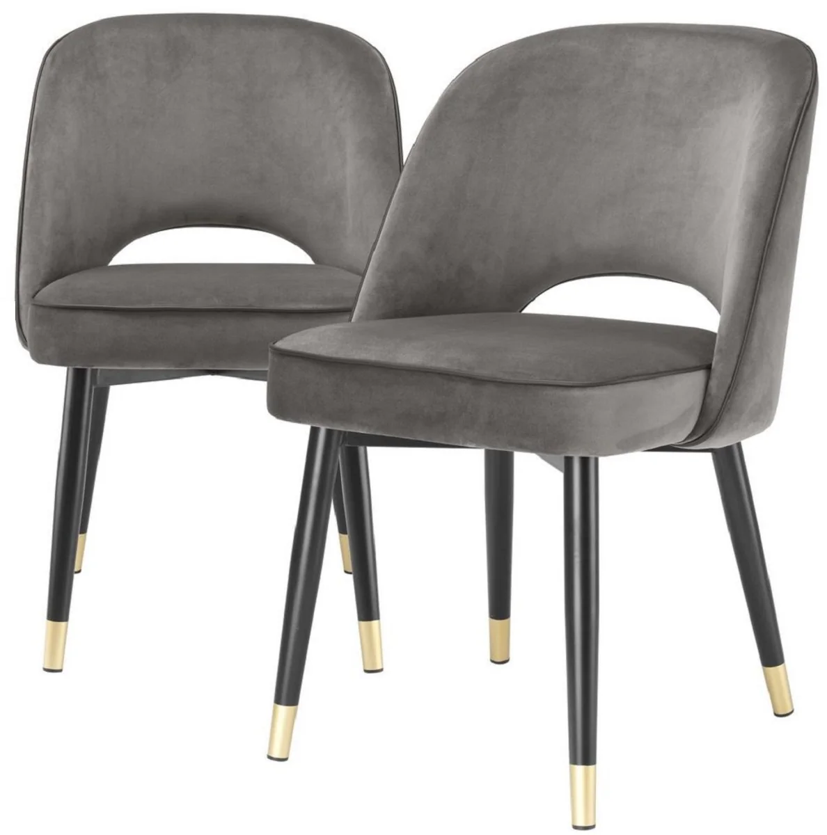 Luxus Esszimmerstuhl Set Grau / Schwarz / Messing 53 x 56 x H. 84 cm - Esszimmerstühle mit edlem Samtstoff - Esszimmer Möbel