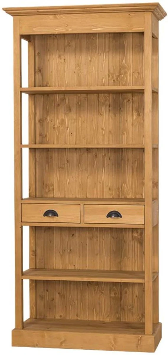 Landhausstil Regalschrank Naturfarben 90 x 39 x H. 197 cm - Landhausstil Schrank mit 2 Schubladen