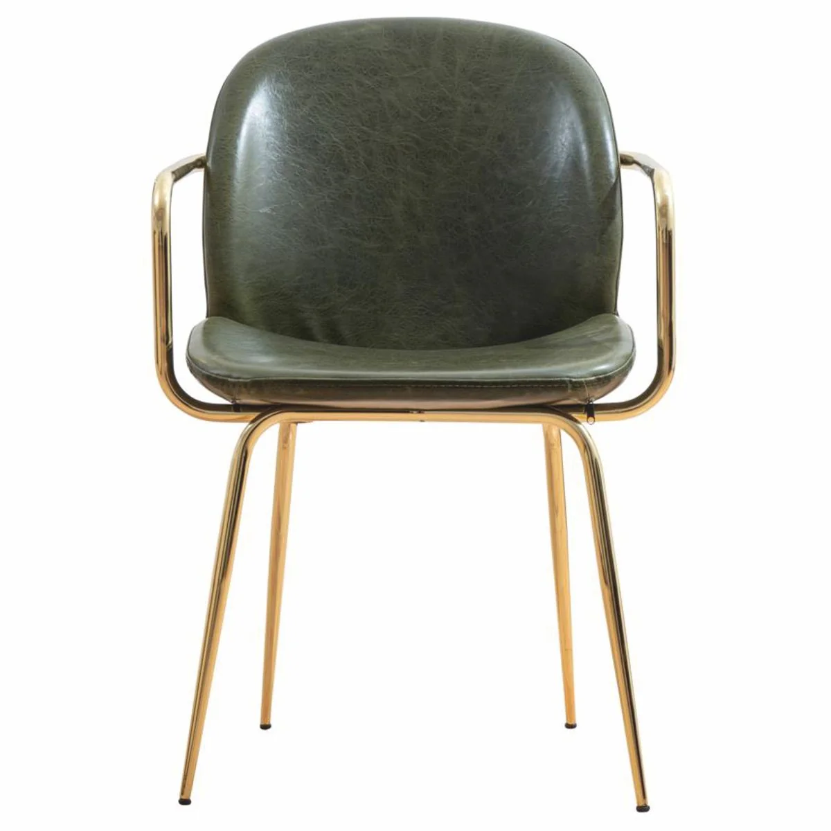 Luxus Kunstleder Esszimmer Stuhl 6er Set mit Armlehnen Grün / Gold H. 84 cm