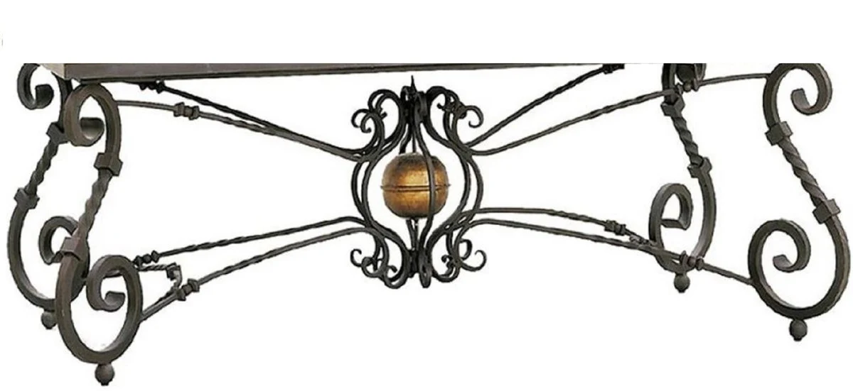 Luxus Barock Esstisch - Handgefertigter Schmiedeeisen Küchentisch mit Naturstein Mosaik Fliesen Tischplatte - Garten Tisch - Terrassen Tisch - Esszimmer Garten Terrassen Möbel