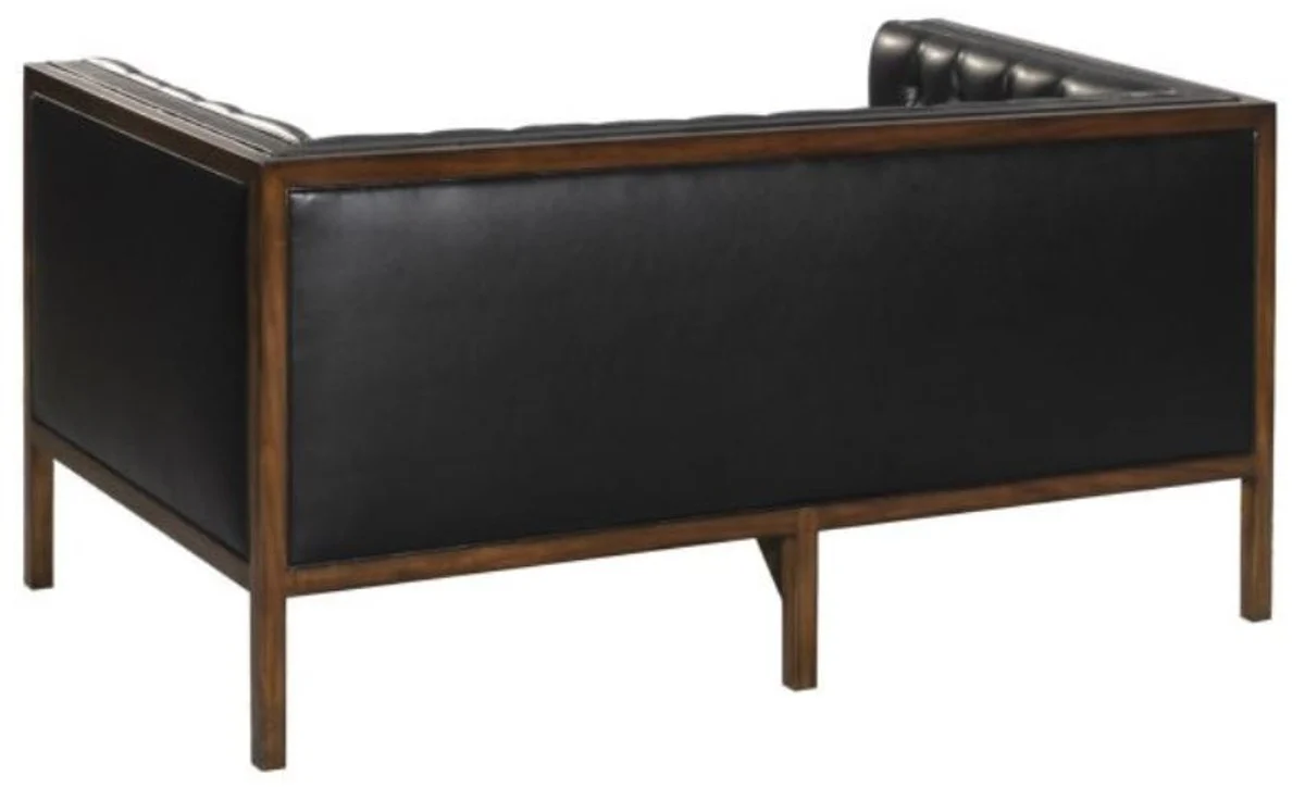Chesterfield Echtleder 2-Sitzer Sofa Schwarz / Braun 143 x 78 x H. 71 cm - Hotel Möbel