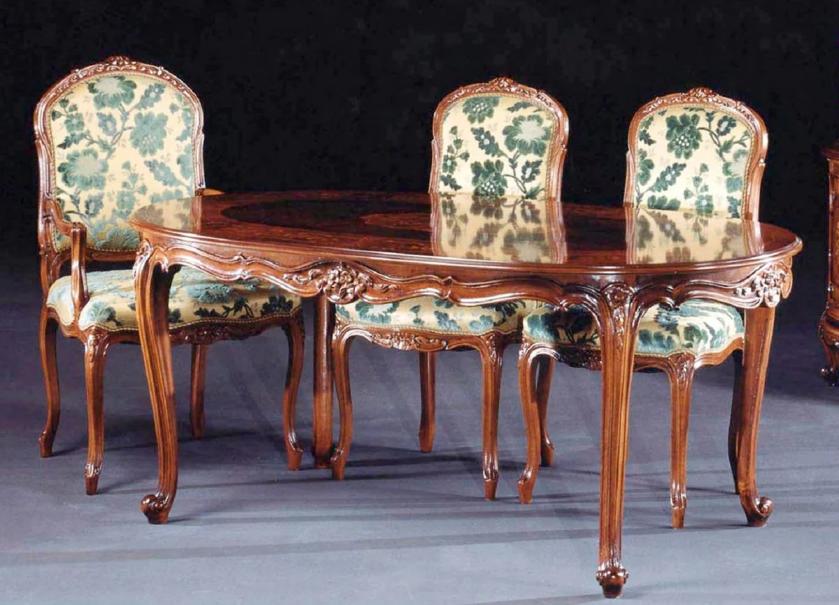 Luxus Barock Esszimmer Set Creme / Grün / Braun - 1 Barock Esstisch & 6 Barock Esszimmerstühle - Luxus Esszimmer Möbel im Barockstil - Barock Möbel - Luxus Qualität - Made in Italy