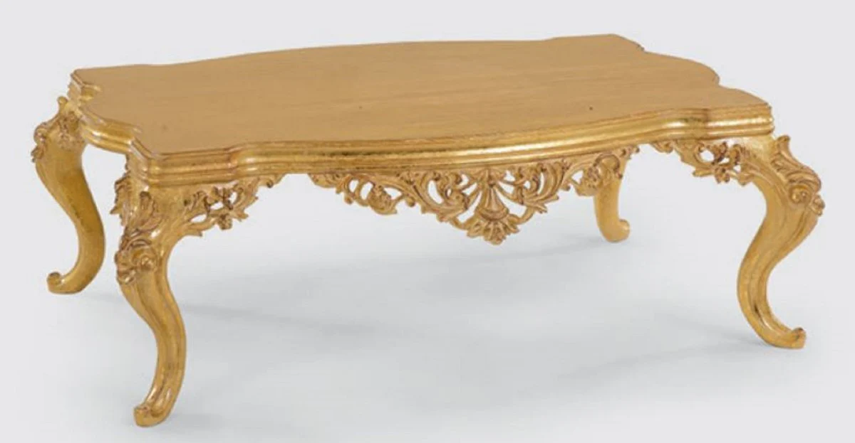 Luxus Barock Couchtisch Gold 120 x 90 x H. 46 cm - Handgefertigter Massivholz Wohnzimmertisch im Barockstil - Prunkvolle Barock Möbel
