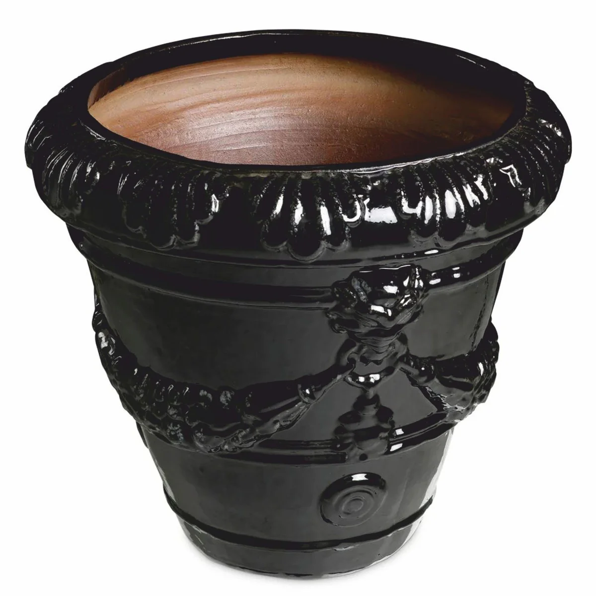 Luxus Barock Keramik Blumentopf Schwarz Ø 60 x H. 56 cm - Garten Deko