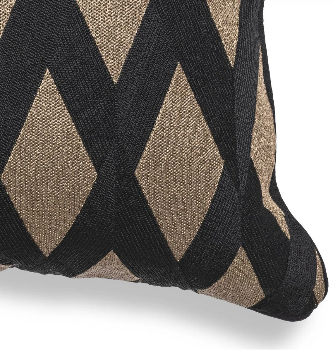 Luxus Deko Kissen Schwarz / Gold 50 x 50 cm - Edles Zierkissen mit elegantem Rautenmuster - Luxus Qualität - Hotel Kollektion