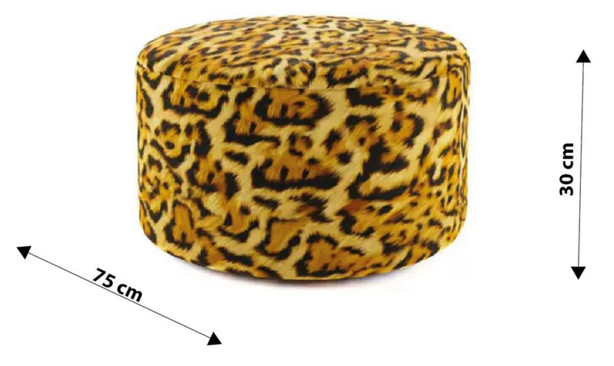 Luxus Fußhocker mit Leopard Muster Ø 75 x H. 30 cm - Runder Samt Hocker - Wohnzimmer Möbel - Hotel Möbel - Luxus Möbel - Luxus Einrichtung