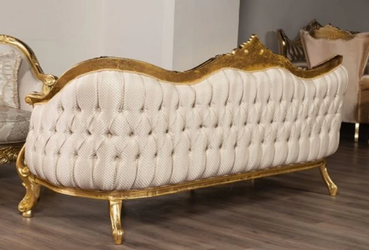 Luxus Barock Sofa Beige / Gold - Prunkvolles Wohnzimmer Sofa mit Muster - Prunkvolle Barock Wohnzimmer Möbel