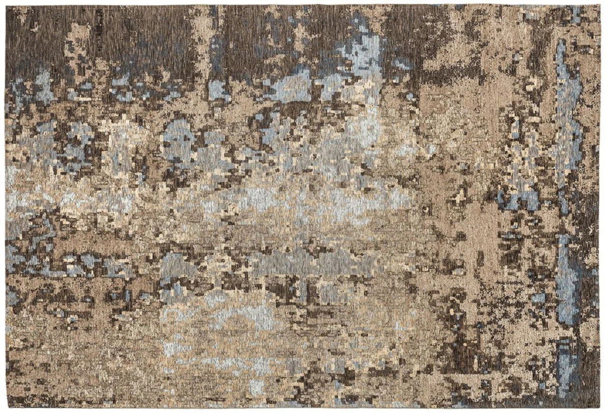 Luxus Baumwoll Teppich Beige / Braun / Blau - Verschiedene Größen - Rechteckiger Wohnzimmer Teppich mit Relief Struktur - Luxus Kollektion