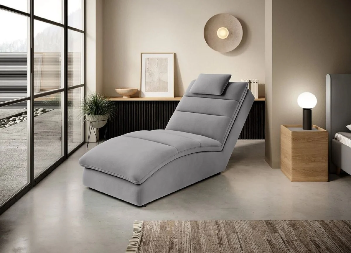 Luxus Samt Chaiselongue mit Kopfkissen Grau 170 cm