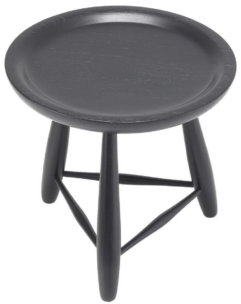 Luxus Massivholz Beistelltisch Schwarz Ø 38 x H. 44 cm - Runder Mindiholz Tisch - Luxus Wohnzimmer Möbel