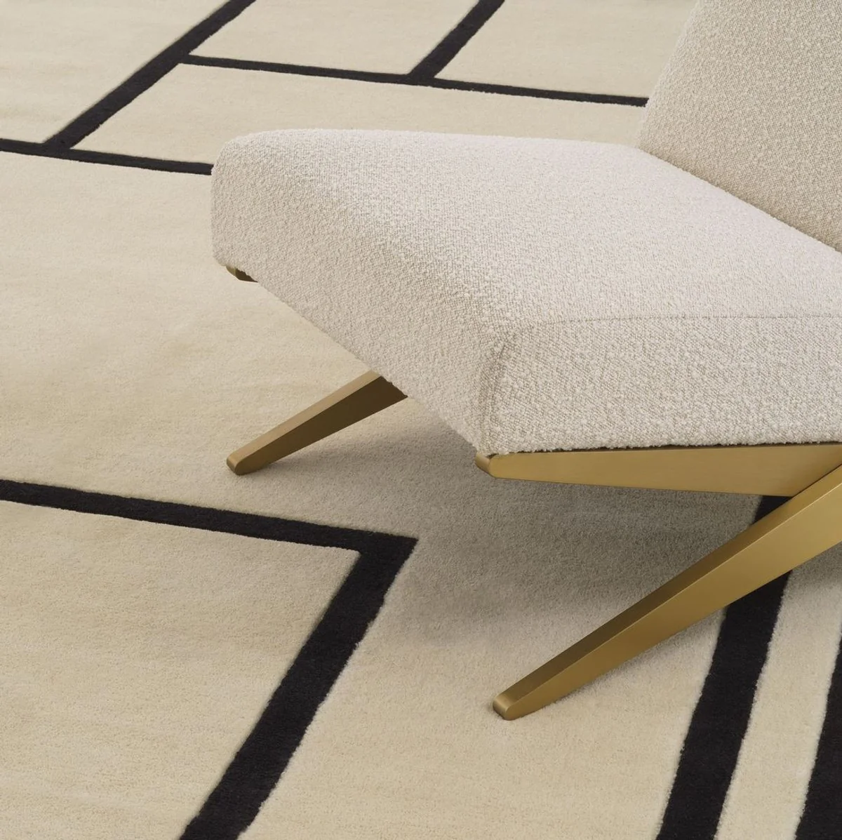 Luxus Teppich Cremefarben / Schwarz 300 x 400 cm - Handgetufteter Wohnzimmer Teppich aus 100% Neuseeland Wolle - Luxus Qualität