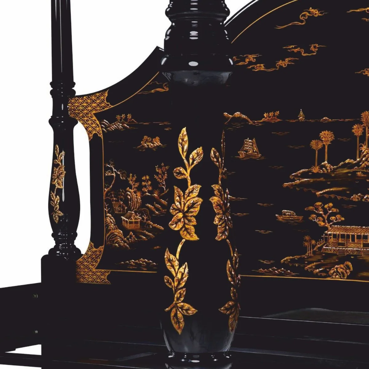 Luxus Barock Himmelbett im chinesischen Stil Schwarz / Gold - Schlafzimmer Möbel