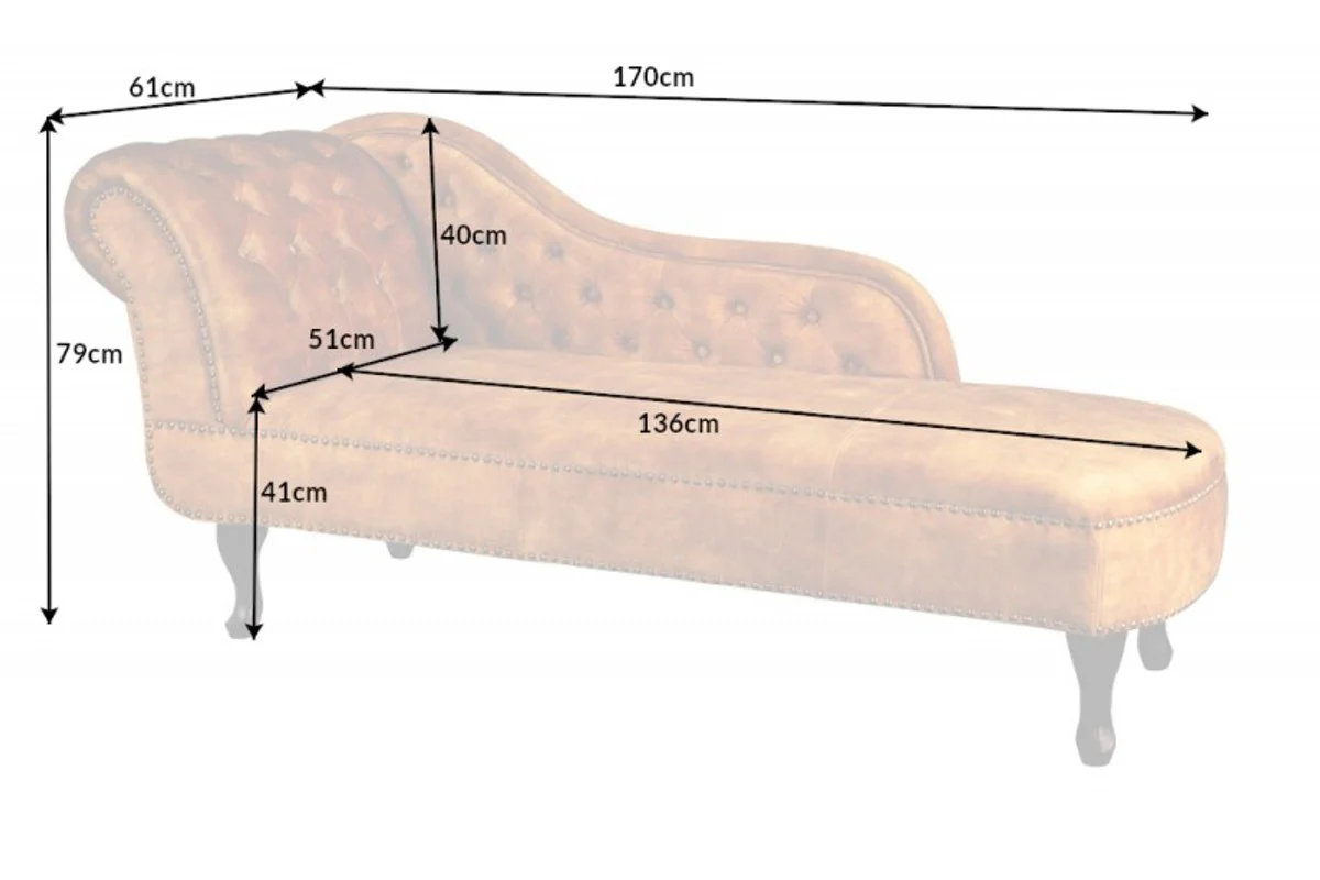 Chesterfield Chaiselongue Samt senfgelb / Dunkelbraun aus dem Hause Casa Padrino