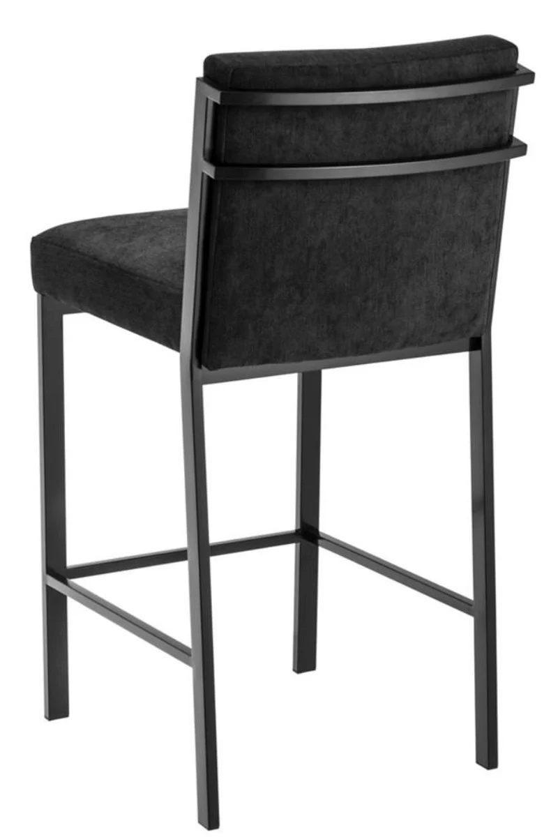 Luxus Barstuhl Schwarz / Bronze 43 x 54 x H. 91 cm - Designer Edelstahl Barhocker mit Samtstoff - Barmöbel