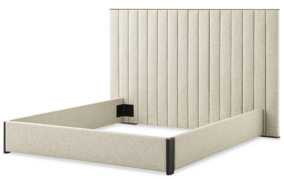 Luxus Doppelbett Rahmen mit Kopfteil Naturfarben / Messing / Anthrazitgrau 224 x 224 x H. 145,5 cm - Schlafzimmer Möbel - Hotel Möbel - Luxus Qualität